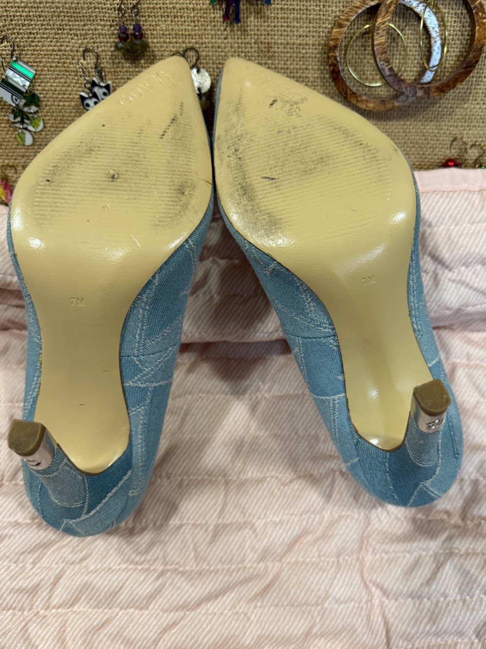 Guess Light Blue Denim Pointed-Toe Stiletto Heels - Picture 4 of 4
